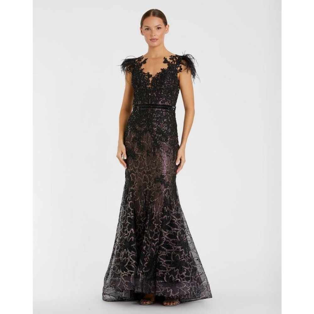 Mac Duggal Black and Purple Embellished Maxi Dress